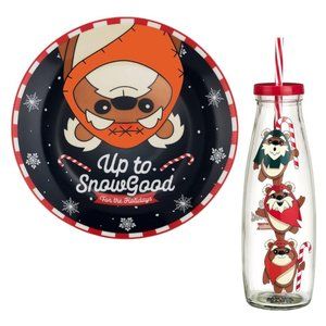 Disney Star Wars Ewok Blue Milk & Cookies Christmas Holiday Plate Bottle Set NEW